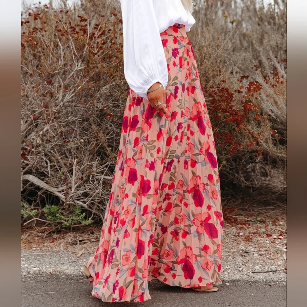 Strawberry Fields Pleated Maxi Skirt